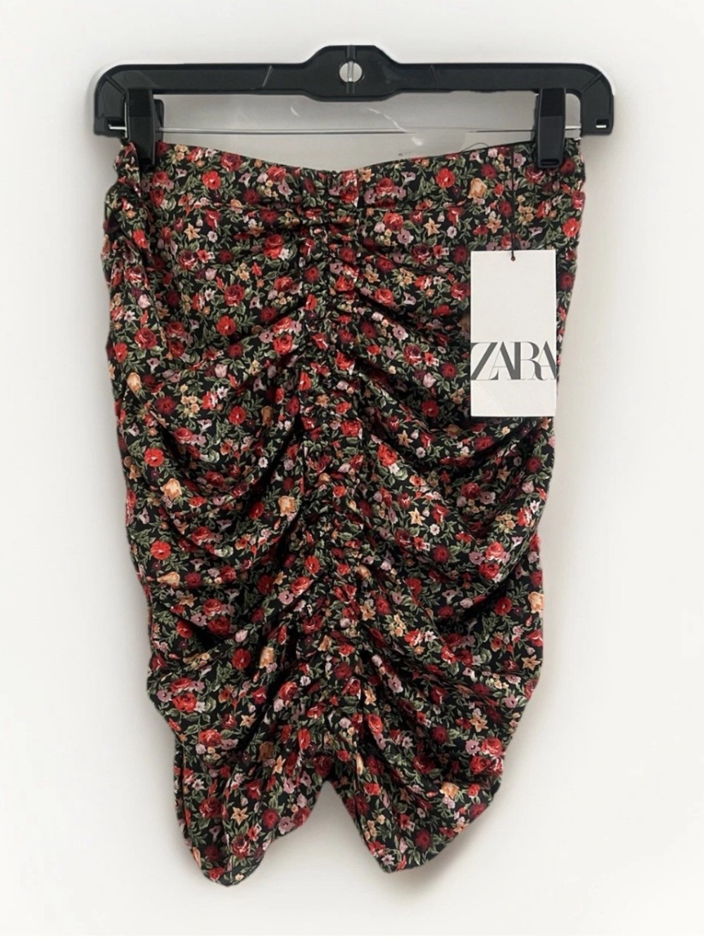 NEW ZARA Draped Floral Ruched Mini Skirt Medium